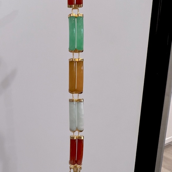Multicolor Burmese Jade Sterling Silver Double Tube Bracelet - Picture 5 of 11
